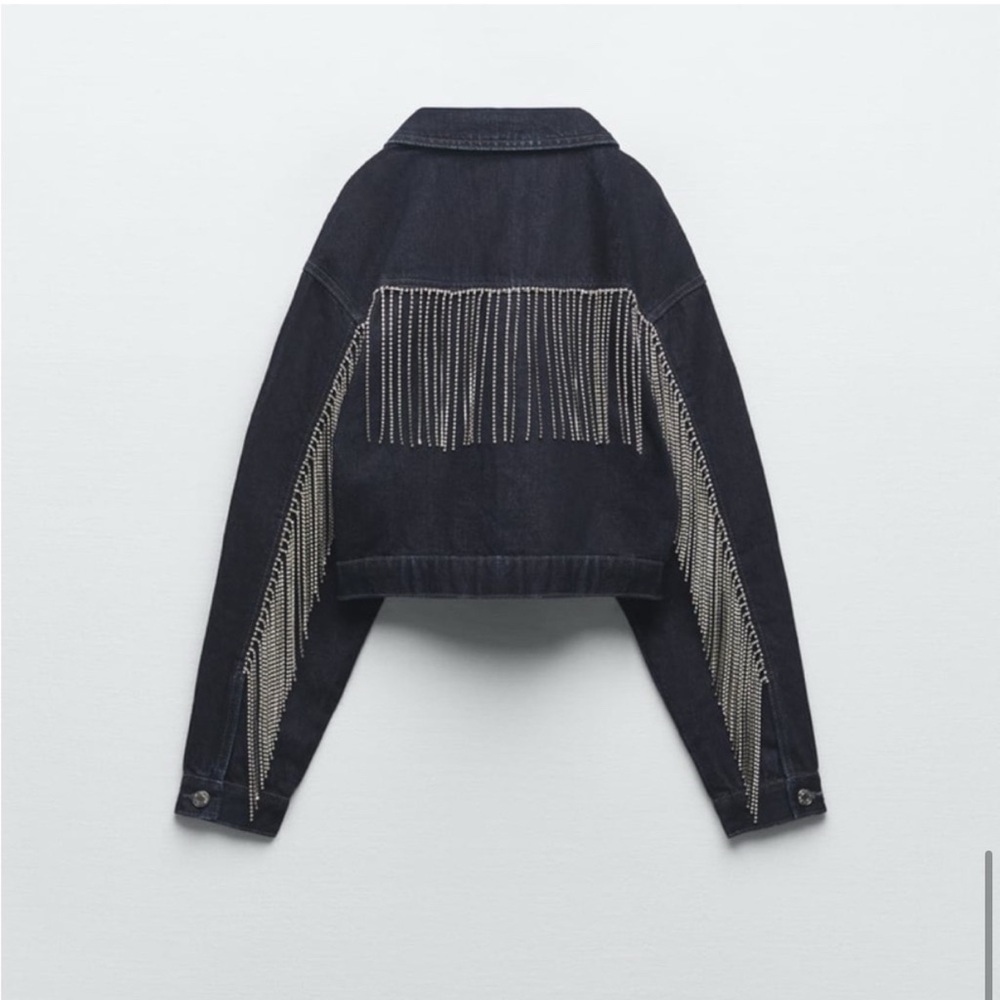 Zara Jeweled Fringe Denim Jacket